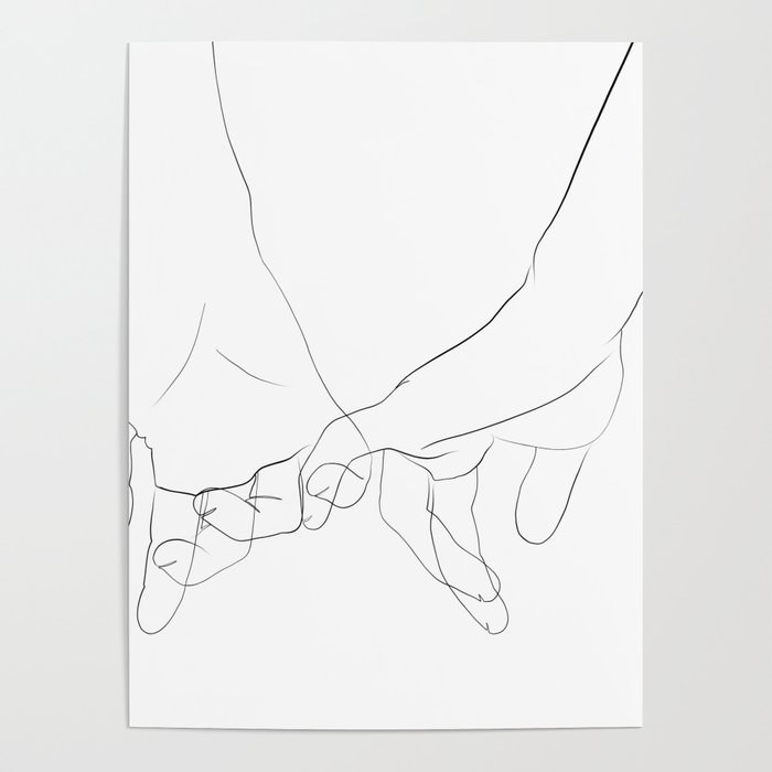 A pencil drawing of two hands with linked pinkies