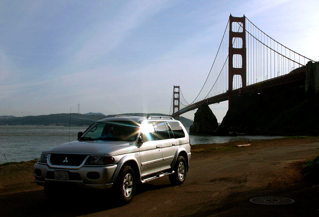 The Mitsubishi Montero parked with the Gold Gate Bridge in the background