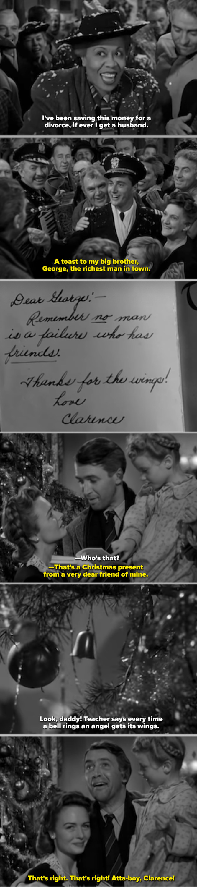 The entire town handing money to George Bailey at his home, then everyone singing together