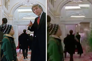 Trump in "Home Alone 2" next to a still of him digitally removed
