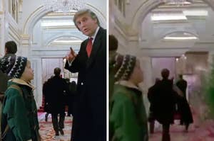 Trump in "Home Alone 2" next to a still of him digitally removed