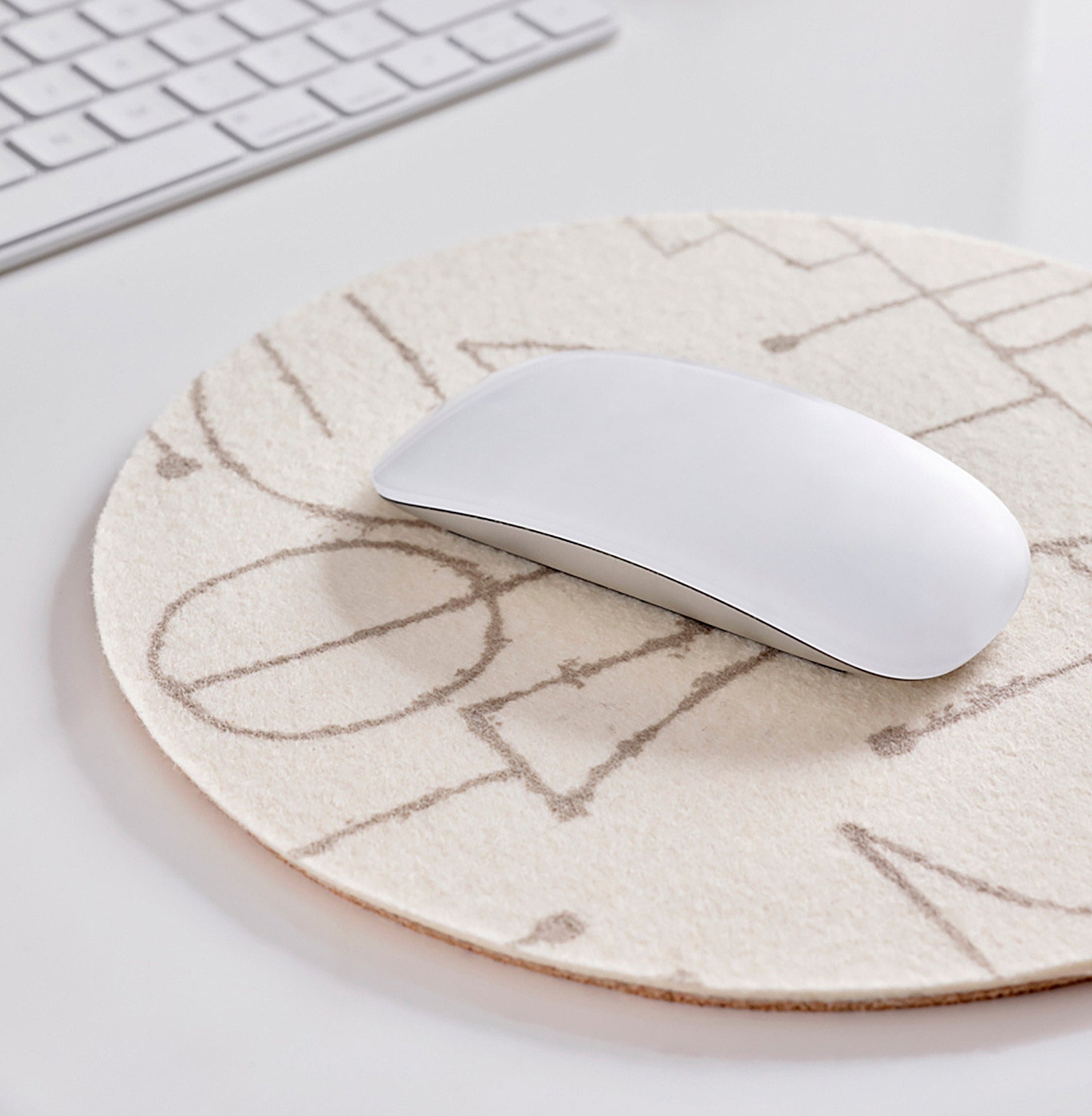 A sleek mouse on the round mouse pad 