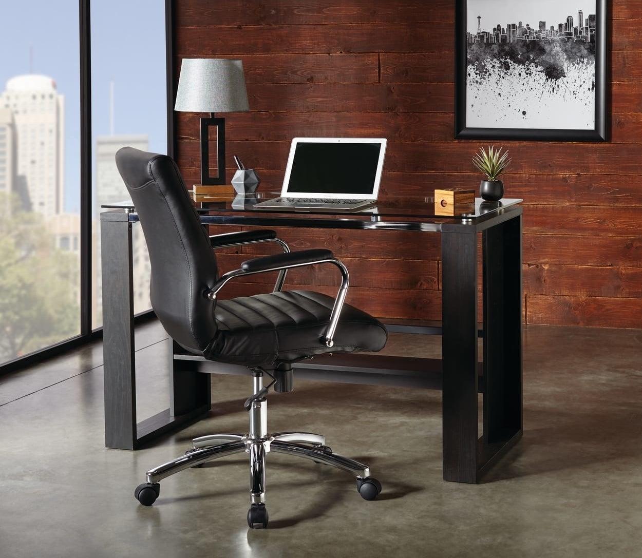 a black supportive office chair on wheels