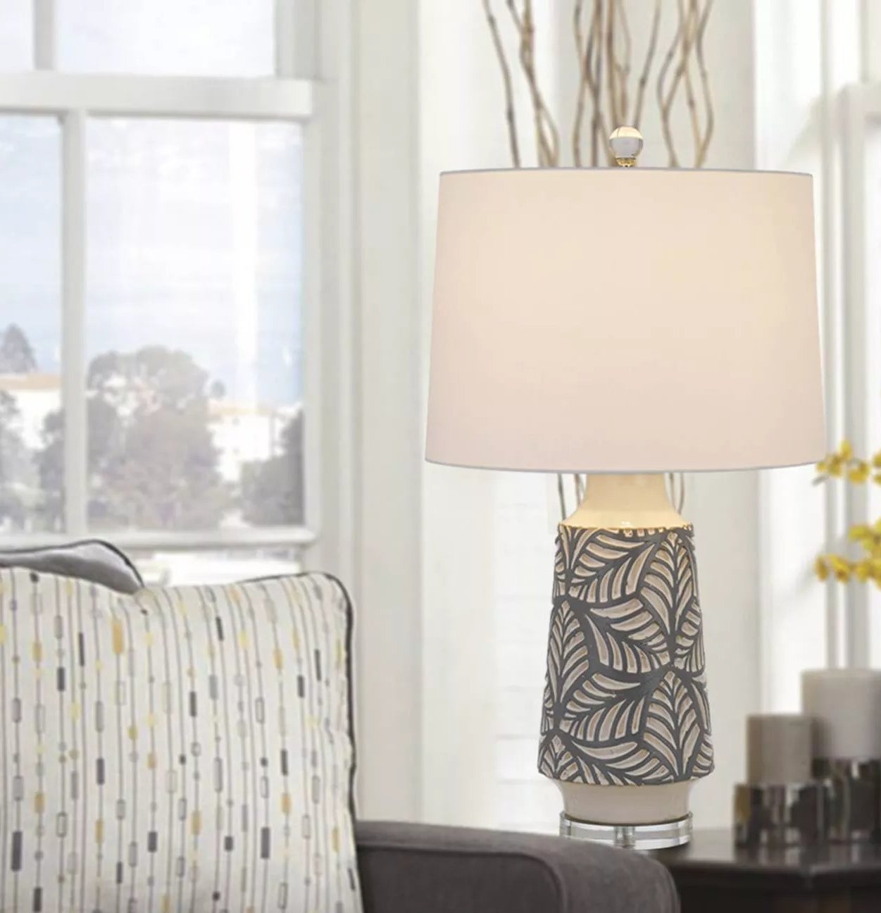 The gray and white table lamp