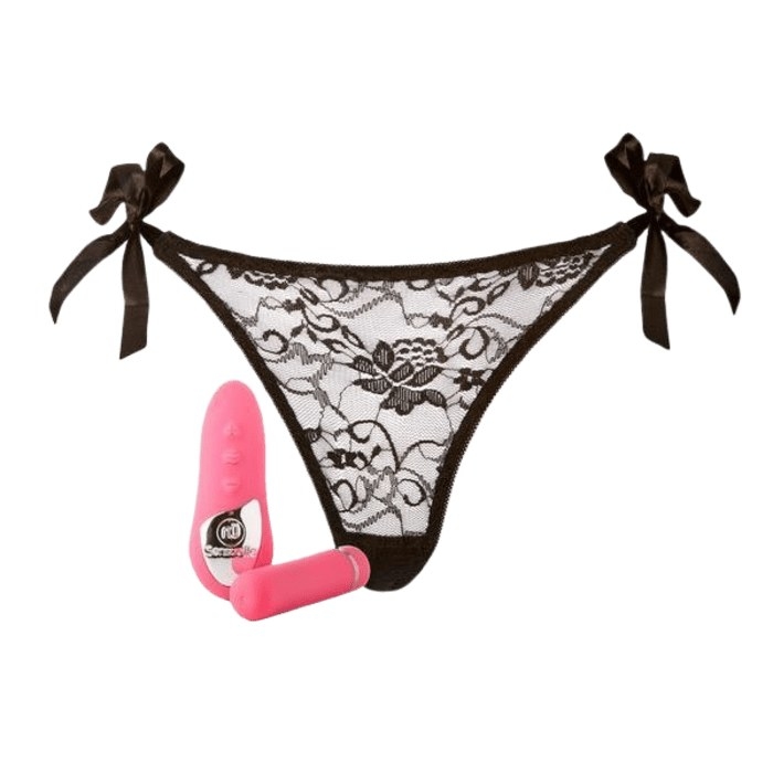 The black lace panties with a small pink bullet vibrator