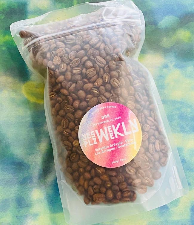 a bag of coffee beans