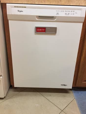 Reviewer dishwasher with dirt sign revealed