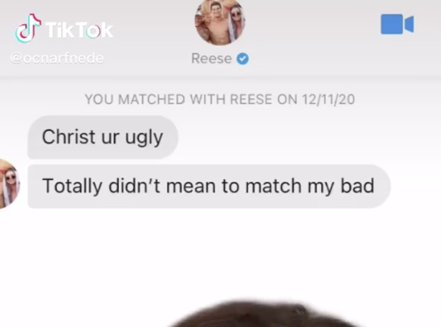 A guy saying, &quot;Christ ur ugly. Totally didn&#x27;t mean to match my bad.&quot;