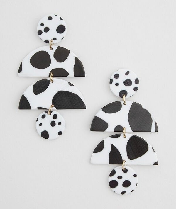 The crescent and circle drop earrings in black and white spots