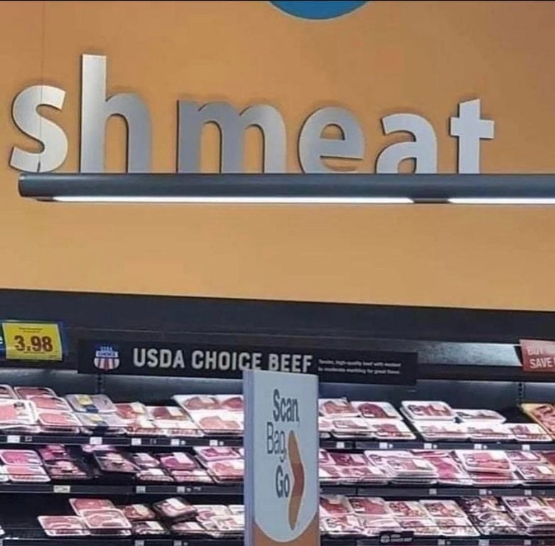 meat section that reads schmeat