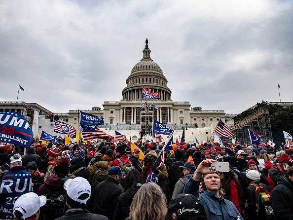 Insurrectionists in front of the U.S. Capitol