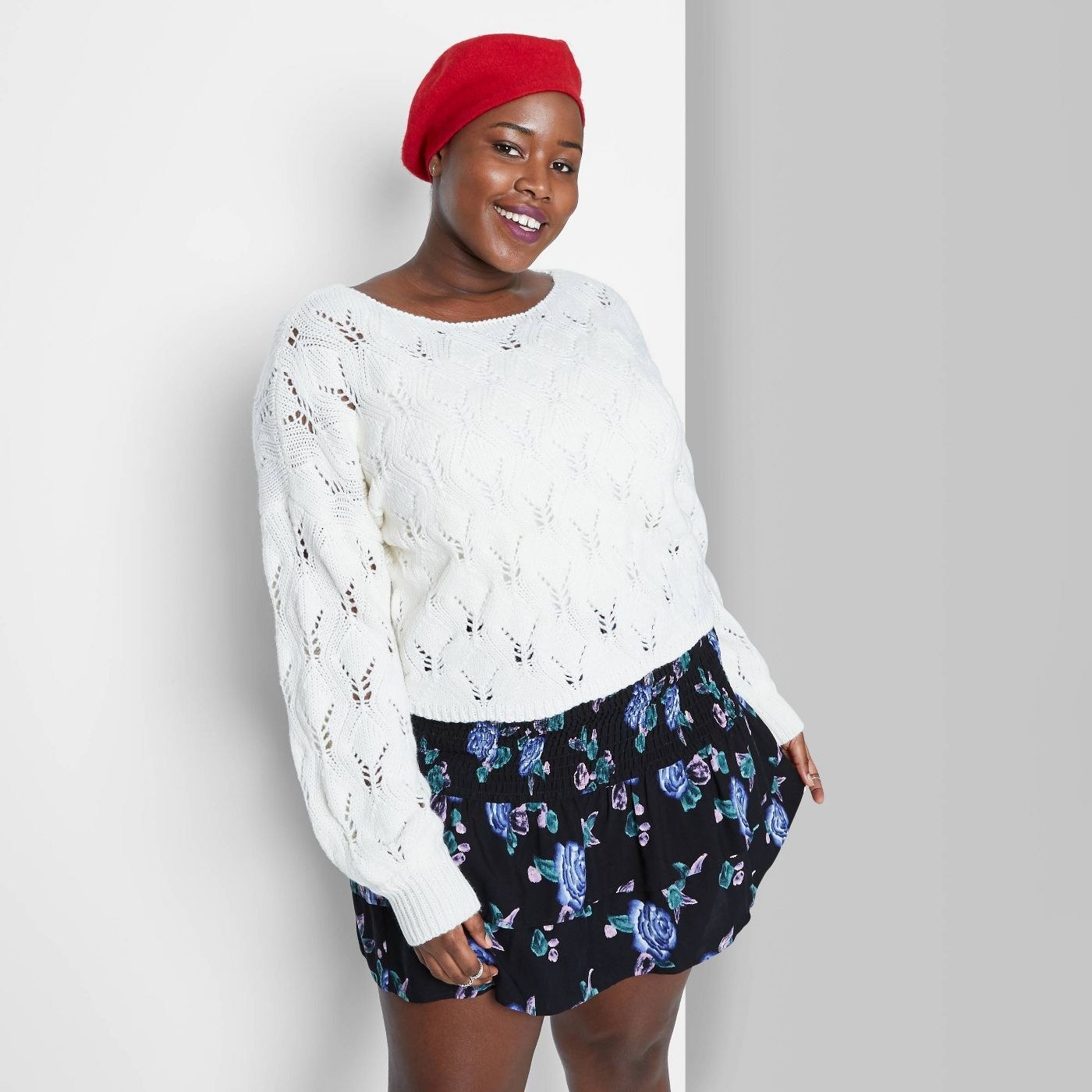 Model wearing the sweater