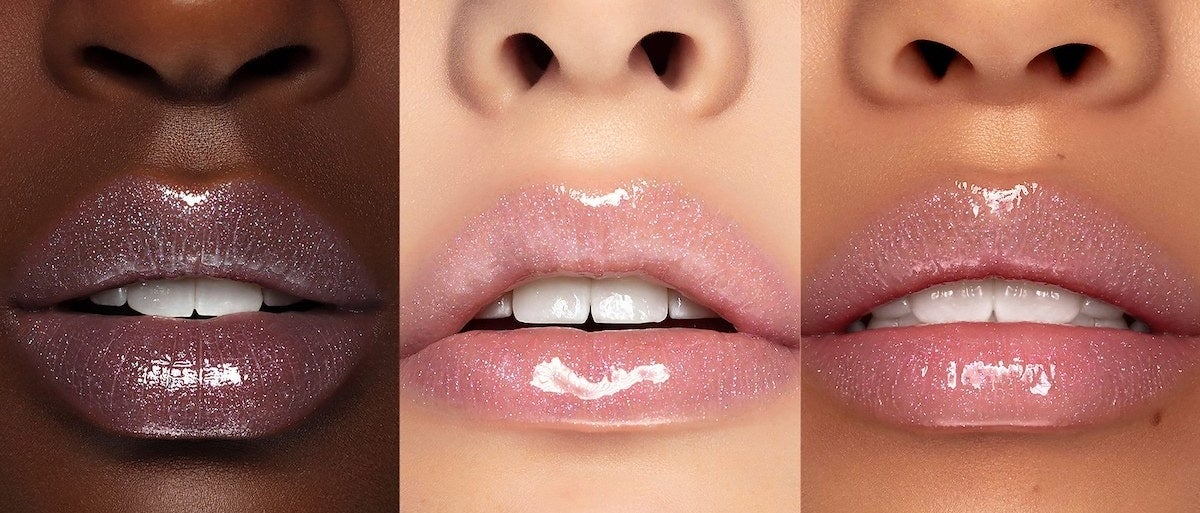 three lips with the sparkly lipgloss on