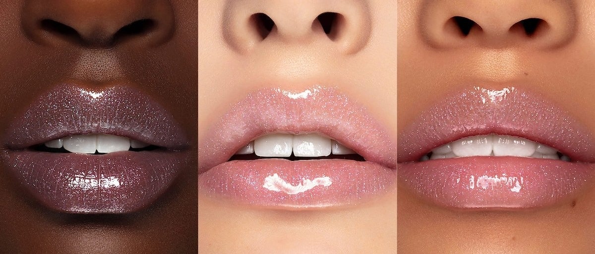 three lips with the sparkly lipgloss on