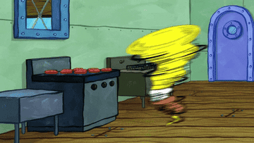 SpongeBob SquarePants spinning around with a spatula