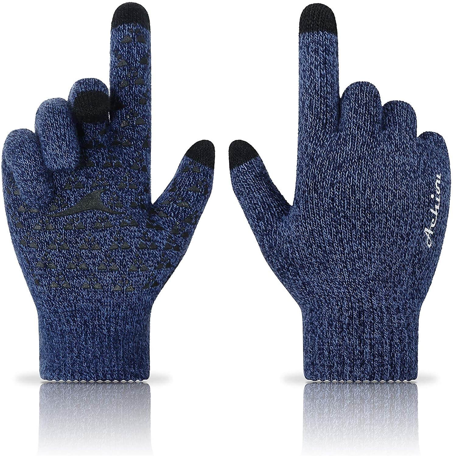 the hand-gloves in blue with black touch-screen friendly gloves 