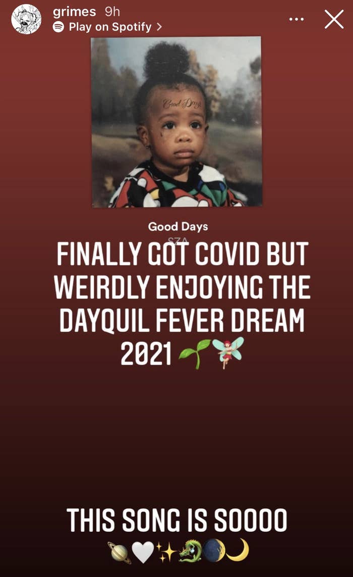 Grimes&#x27; Instagram Story detailing her COVID-19 diagnosis.