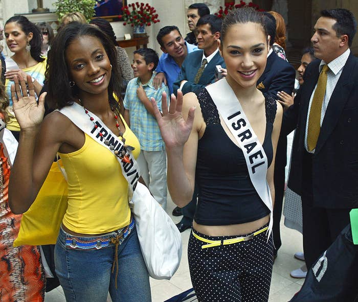 Gal Gadot wearing her Miss Israel sash