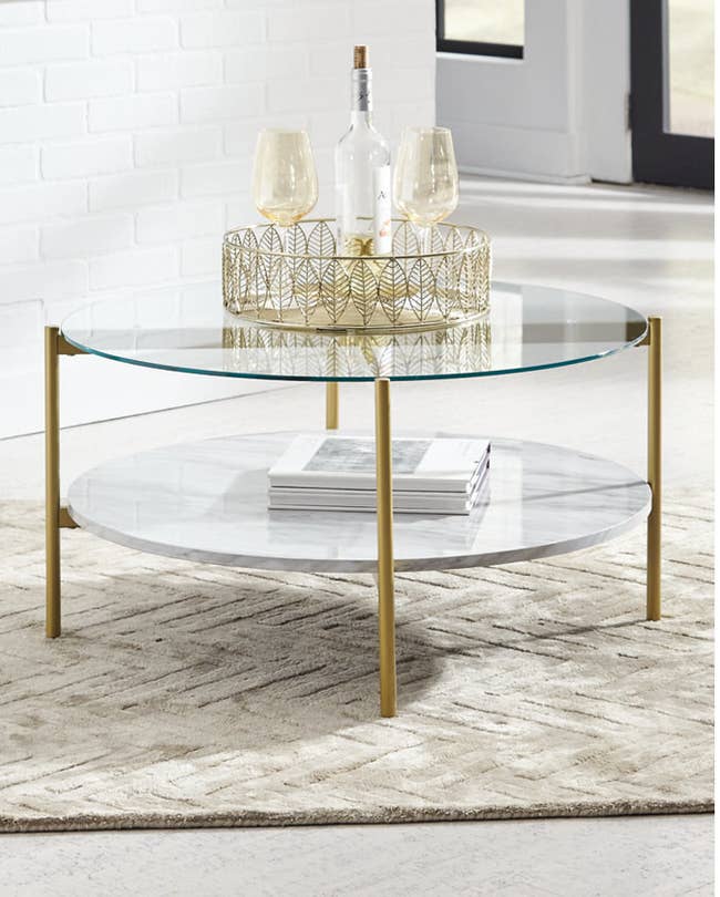 The glass and marble table