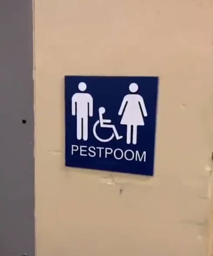 restroom sign reading pestpoom