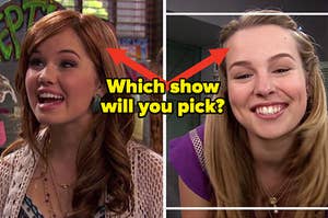 Debby Ryan as Jessie Prescott in the show "Jessie" and Bridgit Mendler in the show "Good Luck Charlie."