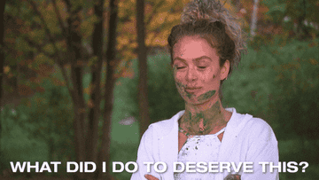 MJ covered in paint asking what she did to deserve aforementioned paint