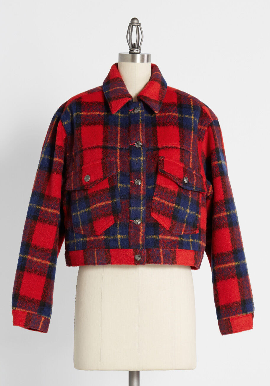 cropped red plaid jacket