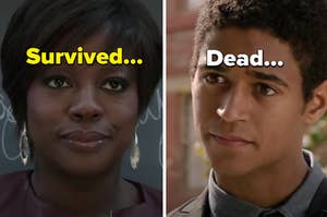 Annalise is on the left labeled, "Survived..." with Wes on the right labeled, "Dead..."