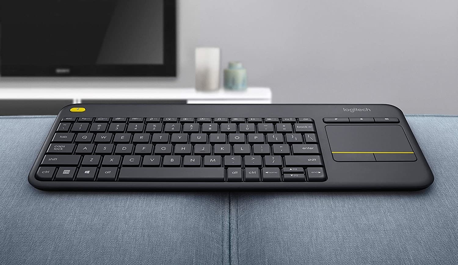 the wireless keyboard on a couch