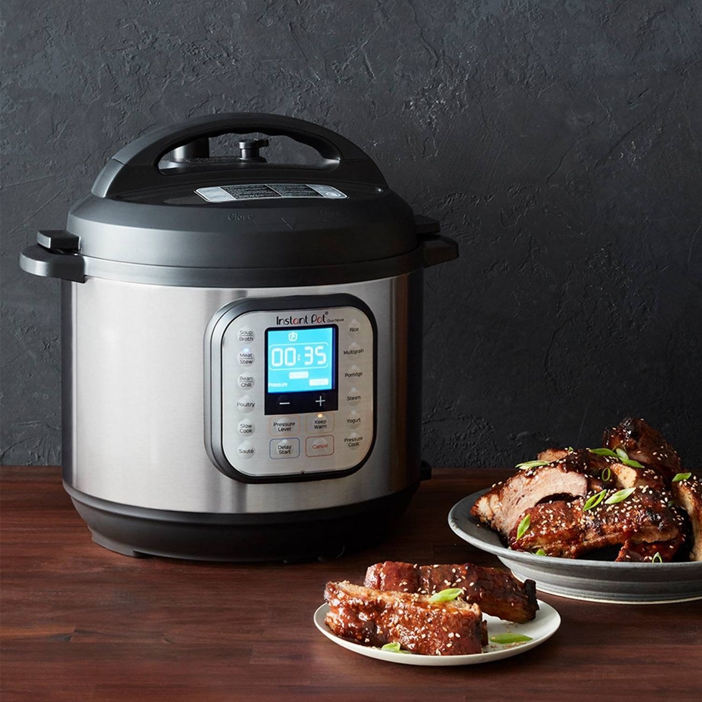 The instant pot, shown with ribs