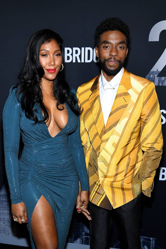 Taylor Simone Ledward and Chadwick Boseman attend the &quot;21 Bridges&quot; New York Screening 