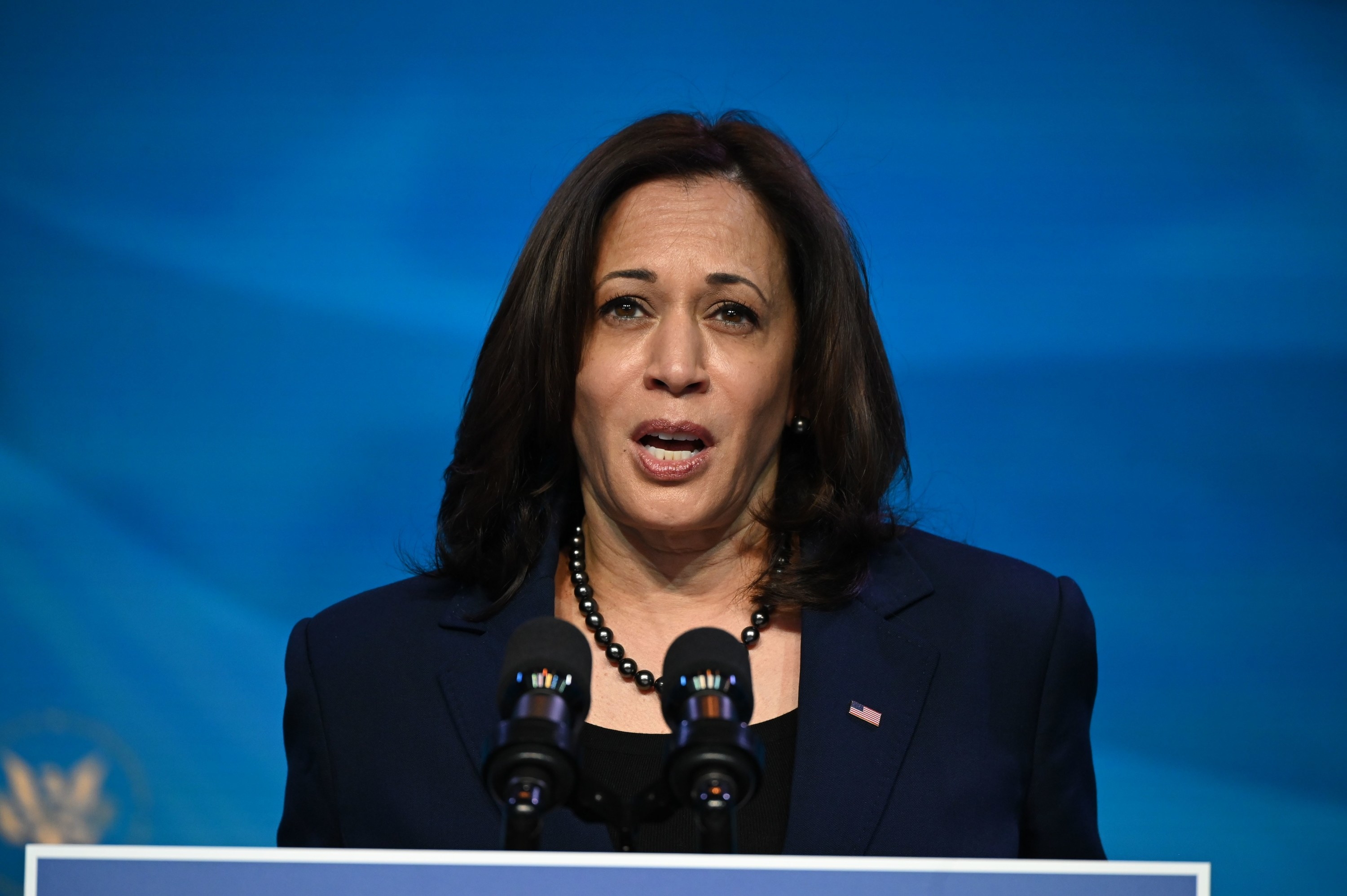 US Vice President-elect Kamala Harris speaks in Wilmington, Delaware