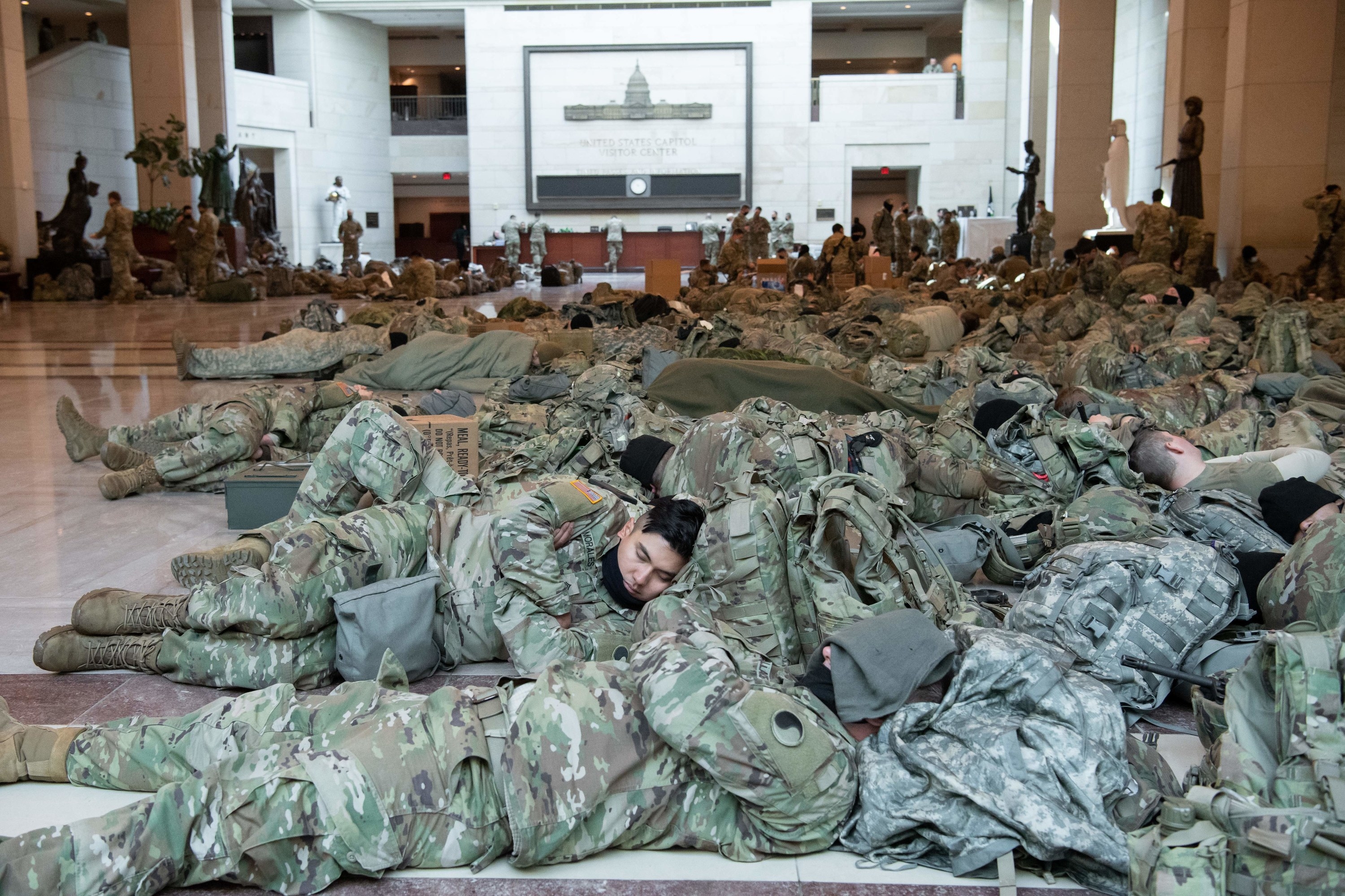 The Capitol is filled with troops sleeping on the floor