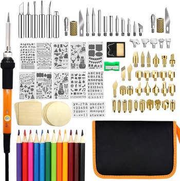 Flat lay of all tools inside kit with small carrying bag