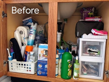 Amazon customer showing before results of unorganized sink