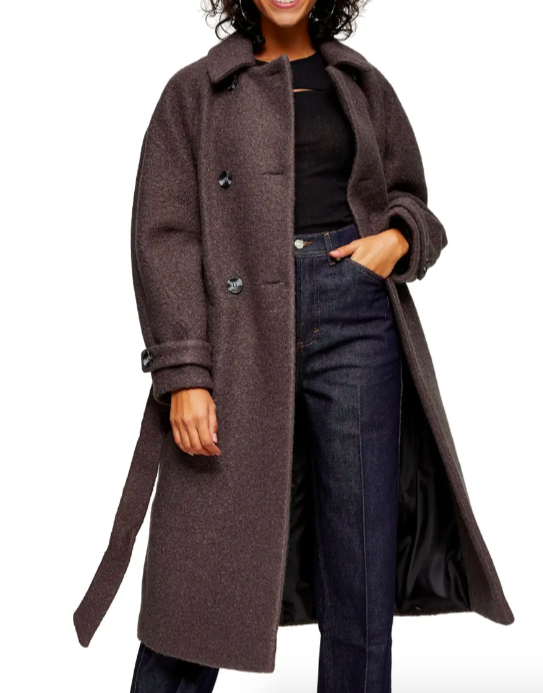 A model wearing the Arin Bouclé Trench Coat