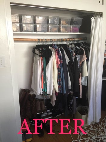 Same reviewer's closet with more space after they switched to black velvet hangers