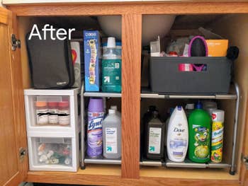 Reviewer pic showing after results of using sink shelf organizer