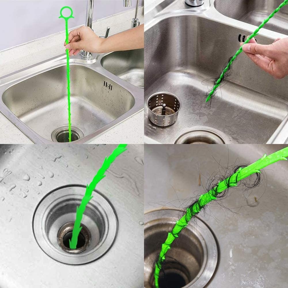 A person using one of the tools to snake a drain