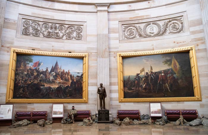 National Guard troops are sleeping on the floor in the Capitol