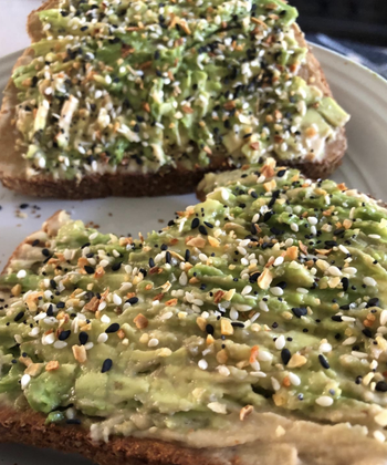 a reviewer photo of the seasoning on avocado toast