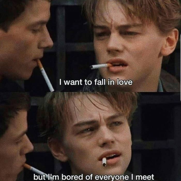 Leonardo DiCaprio and Mark Wahlberg smoking cigarettes in &quot;Basketball Diaries,&quot; saying: &quot;I want to fall in love but I&#x27;m bored of everyone I meet&quot;