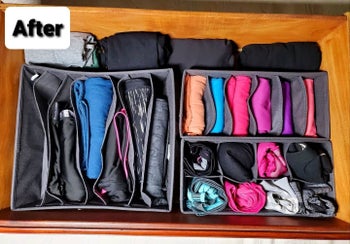 Reviewer photo of organized drawer after using inserts