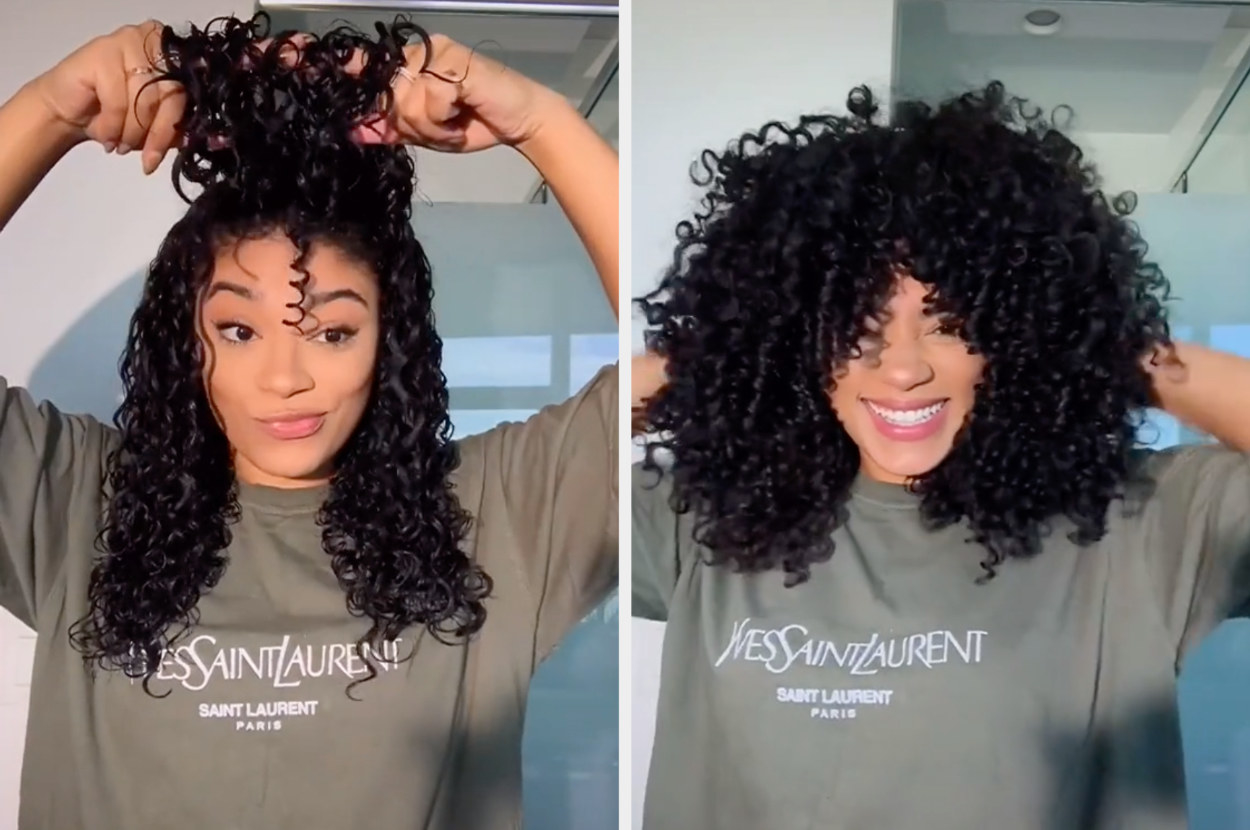 TikToker Jasmine Brown shows her wet curls vs them dry, a tad shorter but even more defined 