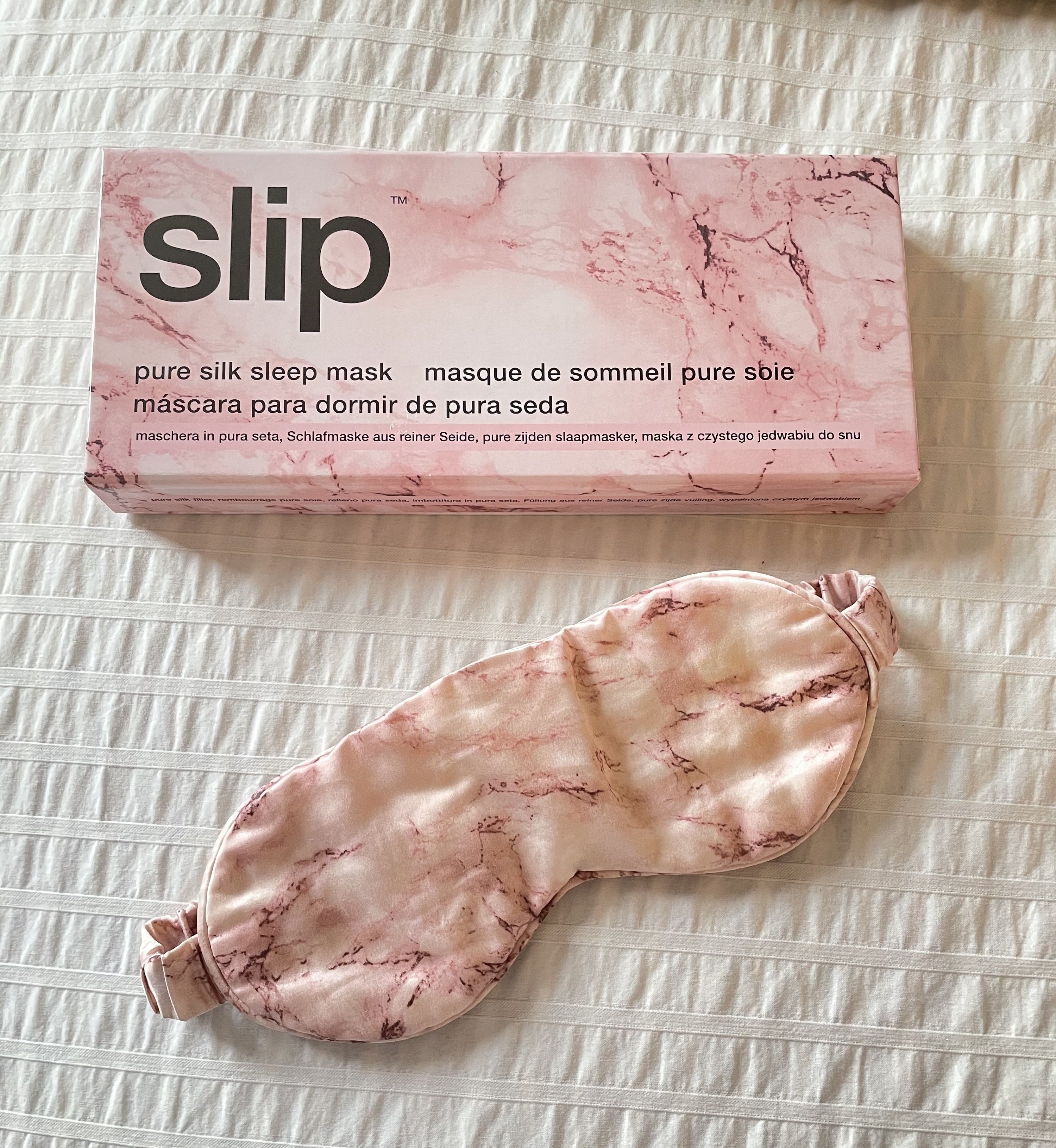 Writer's image of the pink marble sleep mask