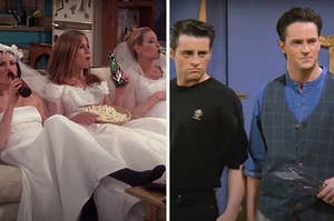 Monica, Rachel, Phoebe, Joey, and Chandler from "Friends"