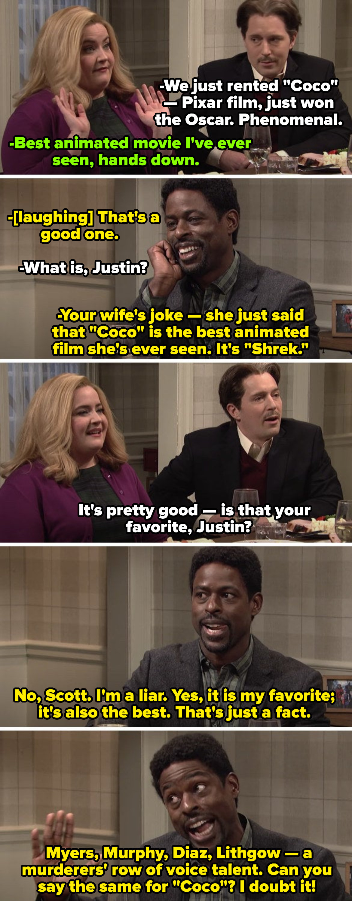 Sterling K. Brown in the &quot;Shrek Family Dinner&quot; sketch, expressing his deep admiration for the animated film