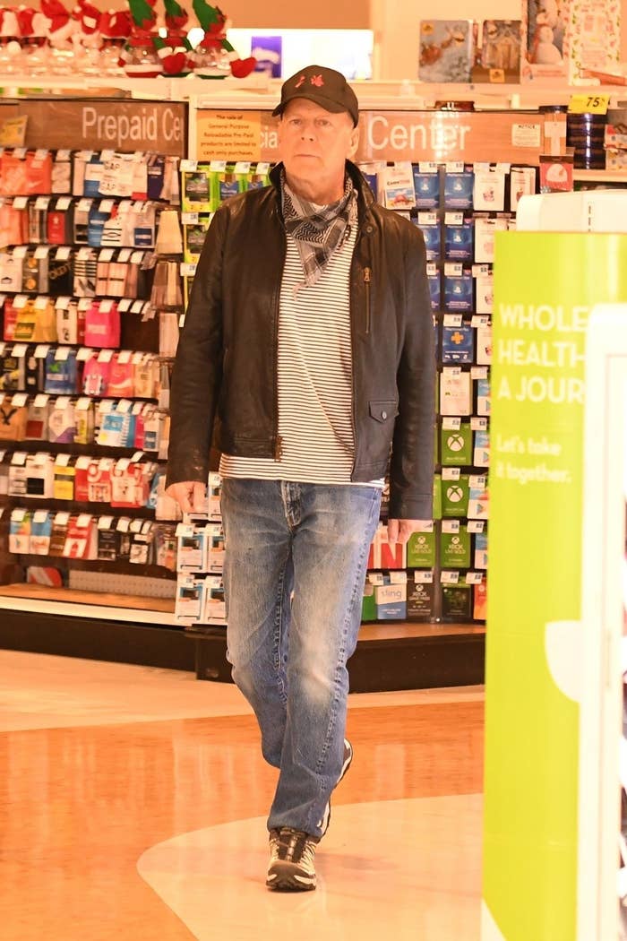 Hollywood A-lister Bruce Willis is spotted walking around Rite-Aid without wearing a mask