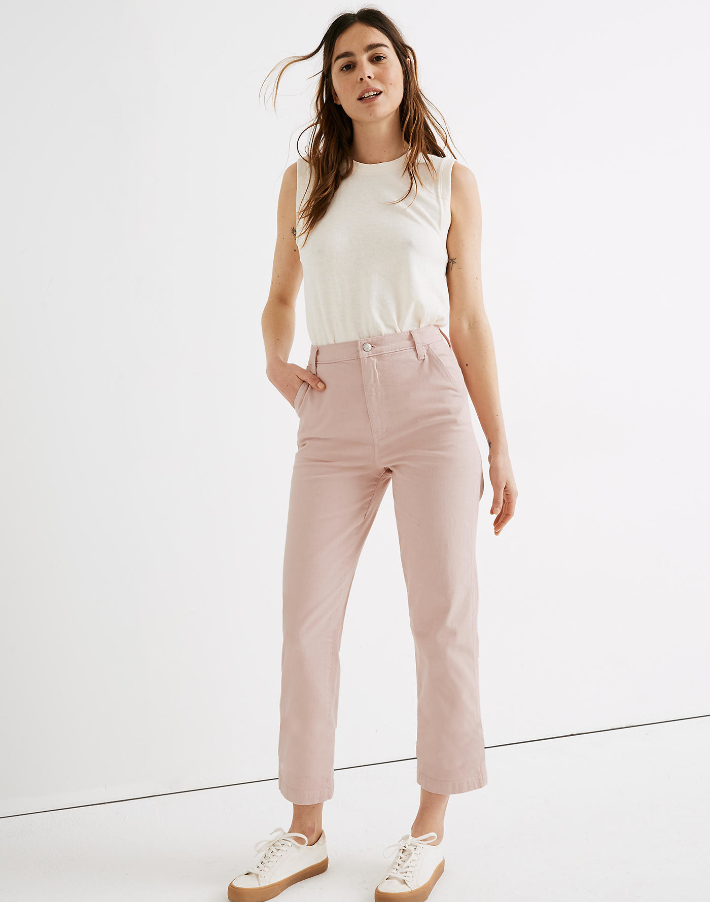 Model wearing pink pants