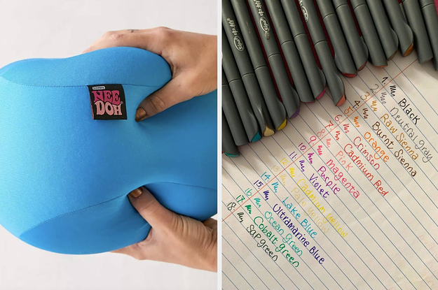 squish toy and pens